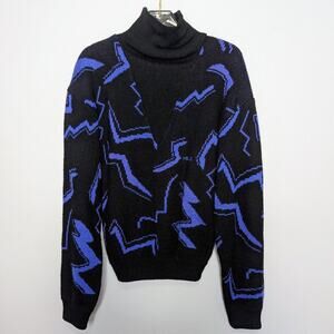 Head Sportswear Vintage 80's Black Blue Zig Zag Pattern Turtleneck Ski Sweater